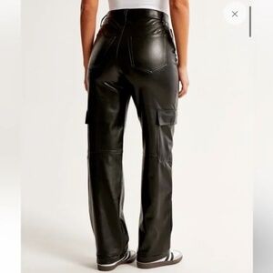 NWT Abercrombie & Fitch Curve Love High Rise Faux Leather Pants Black Cargo 25L